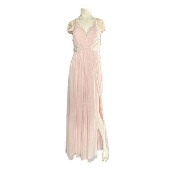 Adrianna Papell Dresses & Skirts - Adrianna Papell Gown Blush Pink Empire Waist Dress Sheer Bridesmaid Womens 6